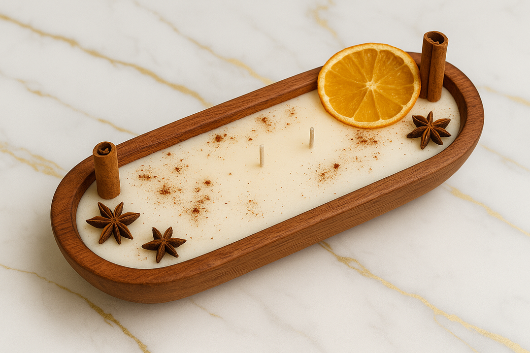 Citrus Spice Luxe 9-Inch Wooden Bark Bowl Scented Soy Wax Candle (FO)