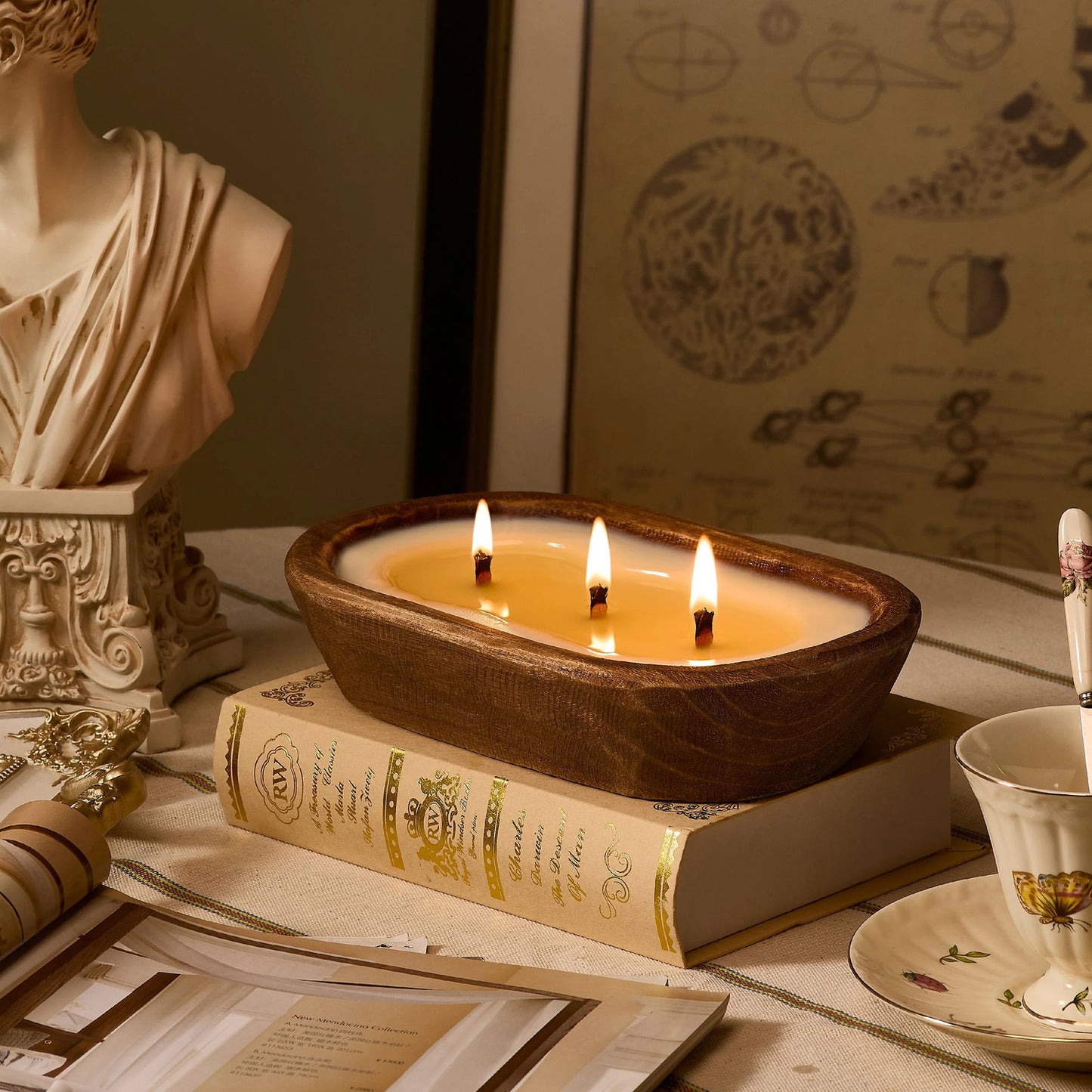 Barewood Essence 8-Inch Wooden Bark Bowl Scented Soy Wax Candle (FO)