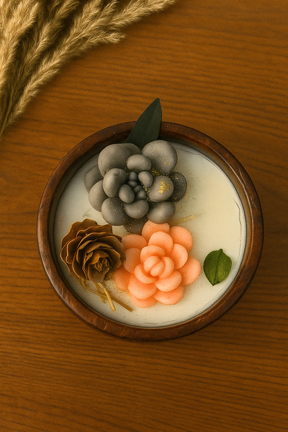Succulent Grove 3-Inch Sheesham Wooden Bowl Scented Candle (FO)