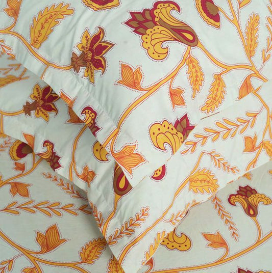 Flow Premium Yellow Floral Design (210TC) - 100% Cotton King-Size Bedsheet + 2 Pillow Covers Urban Nivasa