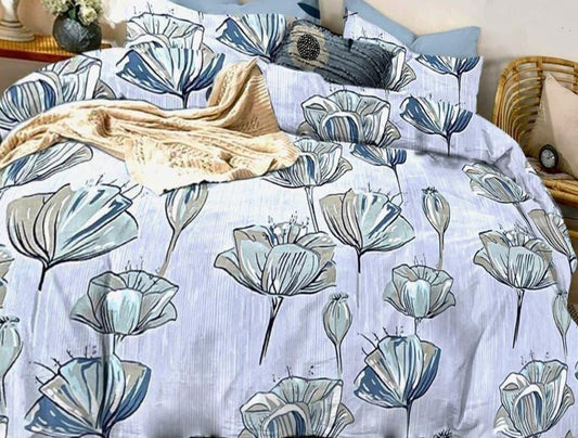 Feel Elegant Blue Floral Queen Size Bedsheet Set - 120 GSM Glace Cotton Bedsheet + 2 Pillow Covers Urban Nivasa