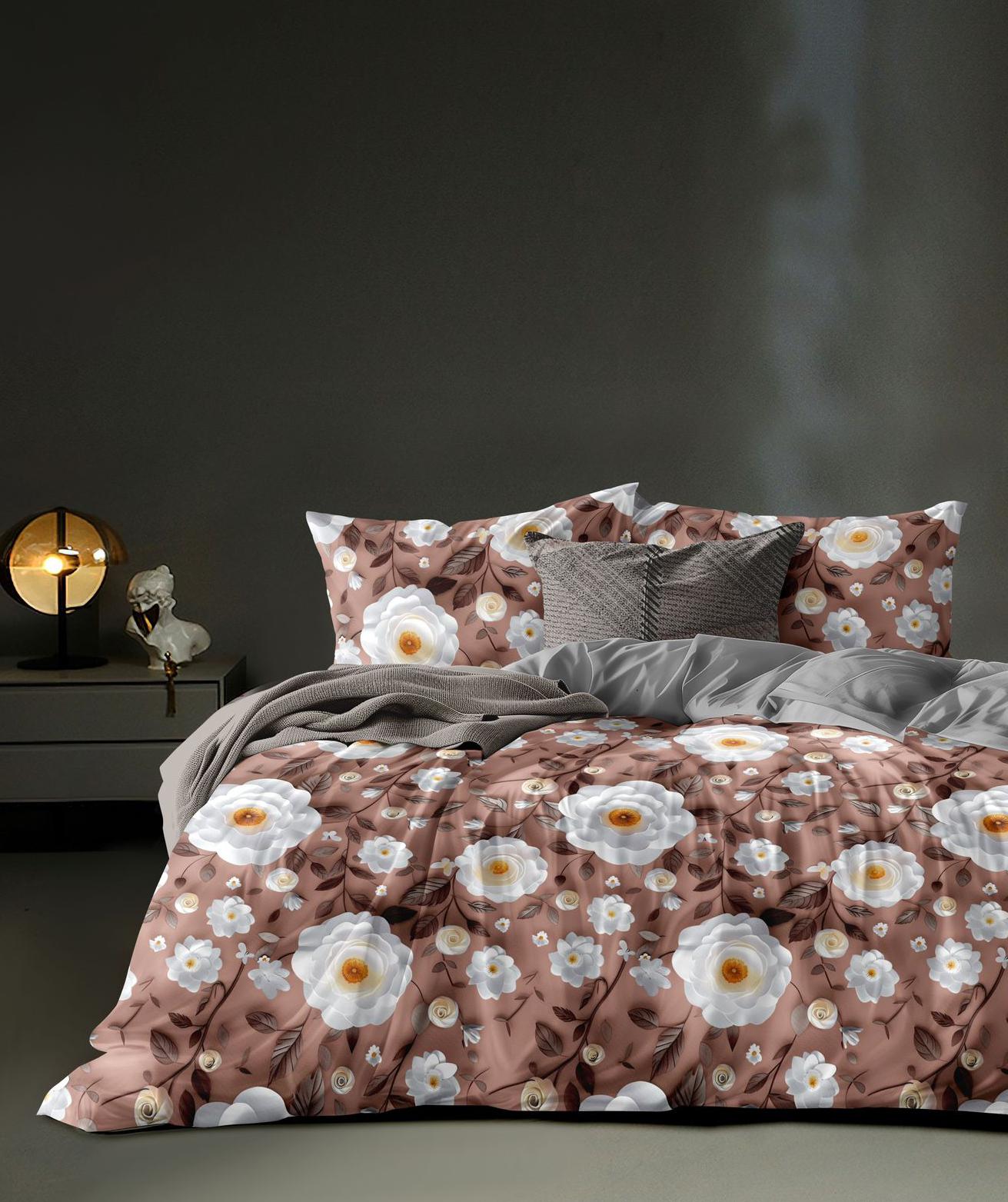 MAGIC 7D Earthy White Roses Super King Size Bedsheet Set - 150 GSM Glace Cotton Bedsheet + 2 Pillow Covers Urban Nivasa