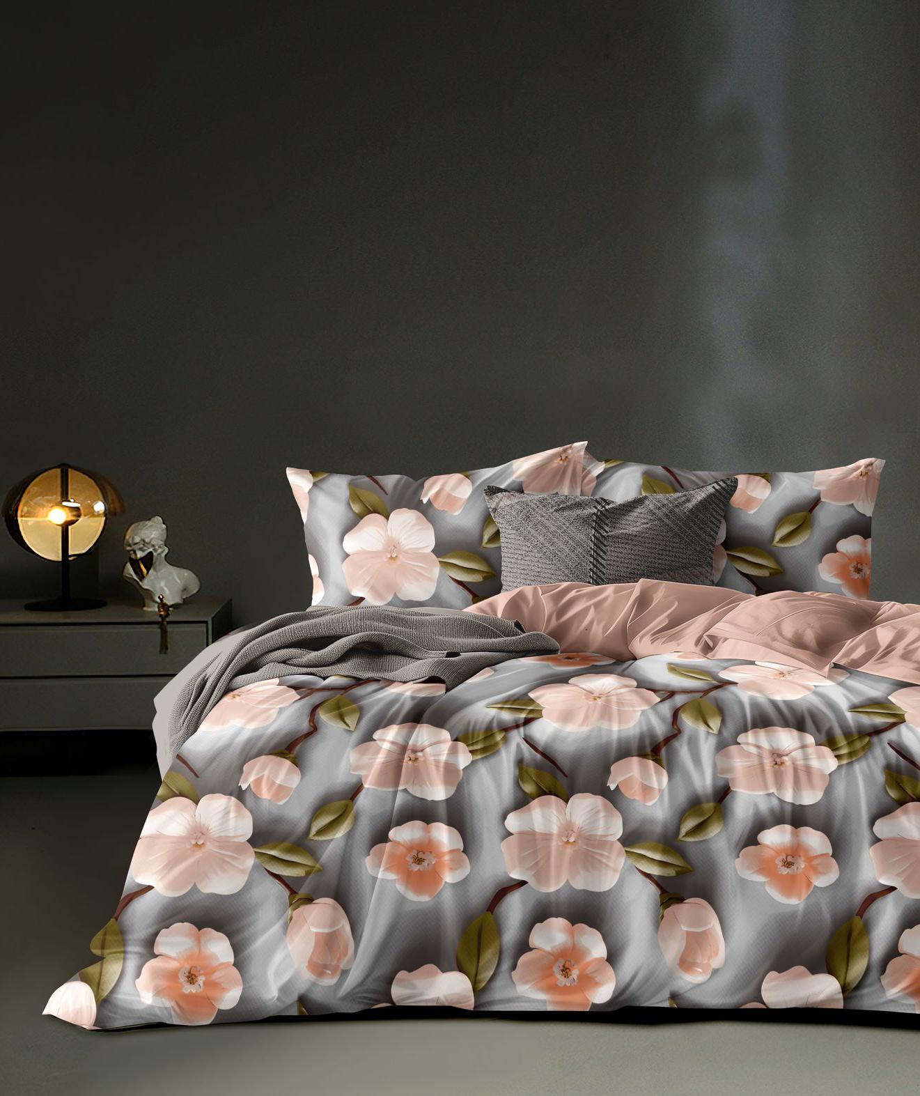 MAGIC 7D Pink on Grey Super King Size Bedsheet Set - 150 GSM Glace Cotton Bedsheet + 2 Pillow Covers Urban Nivasa