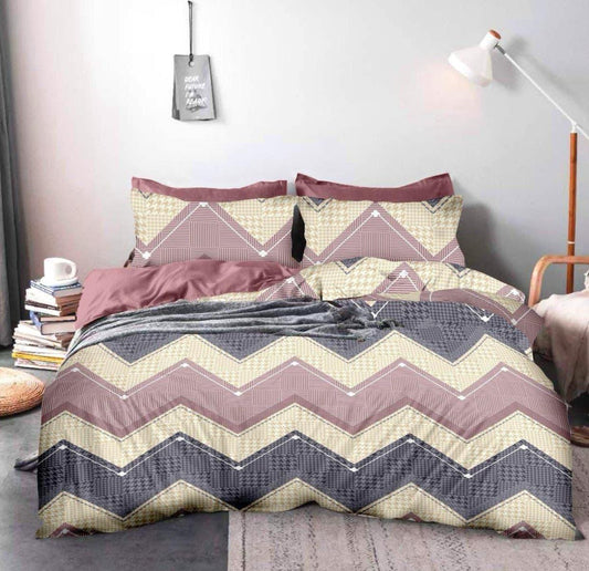 Feel Geometric Zigzag Chevron Queen Size Bedsheet Set - 120 GSM Glace Cotton Bedsheet + 2 Pillow Covers Urban Nivasa