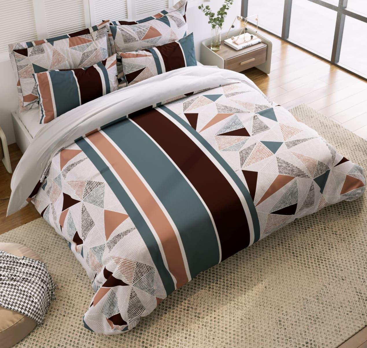 Dreamline Geometric Abstract Queen Size Comforter Set - 1 Bedsheet + 2 Pillow Covers + 1 Comforter (BC) Urban Nivasa