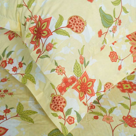Flow Premium Lime Yellow Floral Design (210TC) - 100% Cotton King-Size Bedsheet + 2 Pillow Covers Urban Nivasa
