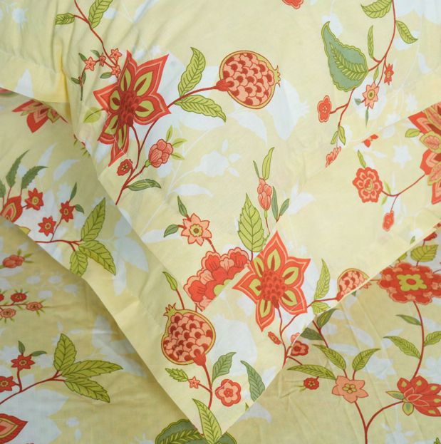 Flow Premium Lime Yellow Floral Design (210TC) - 100% Cotton King-Size Bedsheet + 2 Pillow Covers Urban Nivasa