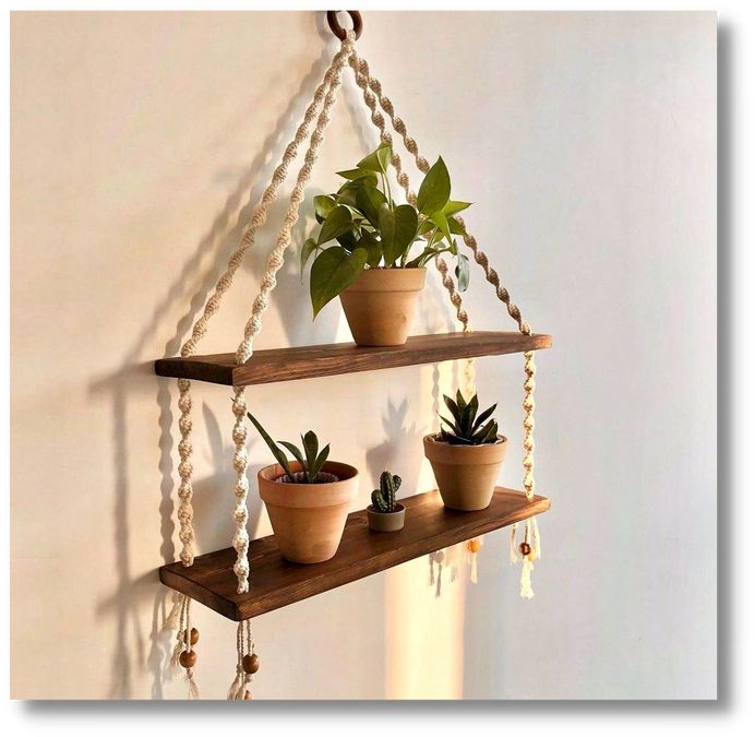 Bohemian Two-Tier Hanging Wood Shelf (RH)