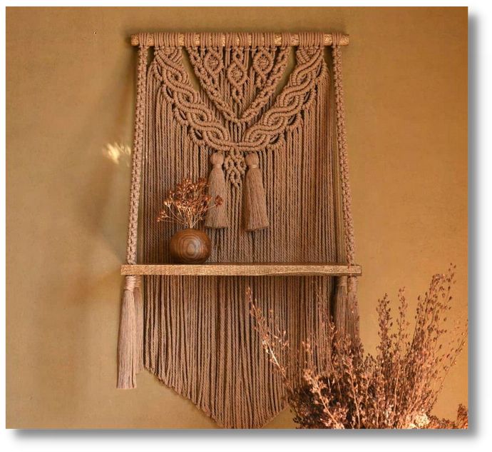 Artisan Macrame Wall Hanging with Floating Shelf (RH)