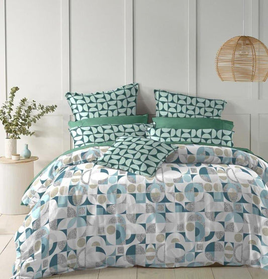 Dreamline Teal Geometric Queen Size Comforter Set - 1 Bedsheet + 2 Pillow Covers + 1 Comforter (BC) Urban Nivasa