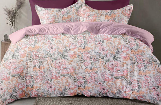 Feel Elegant Pink Floral Queen Size Bedsheet Set - 120 GSM Glace Cotton Bedsheet + 2 Pillow Covers Urban Nivasa