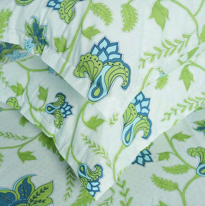 Flow Premium Green Floral Design (210TC) - 100% Cotton King-Size Bedsheet + 2 Pillow Covers Urban Nivasa