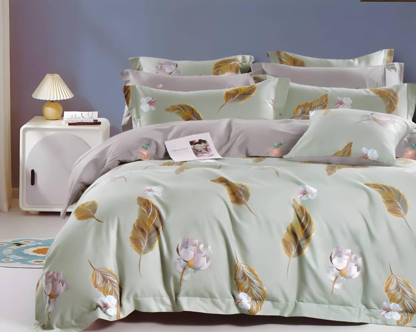 Hi-Life Opulent Feather Print Design Super King Size Bedsheet Set - 150 GSM Glace Cotton Bedsheet + 2 Pillow Covers Urban Nivasa