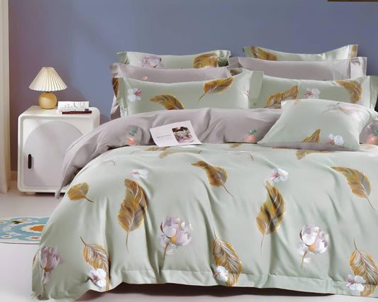 Hi-Life Opulent Feather Print Design Super King Size Bedsheet Set - 150 GSM Glace Cotton Bedsheet + 2 Pillow Covers Urban Nivasa