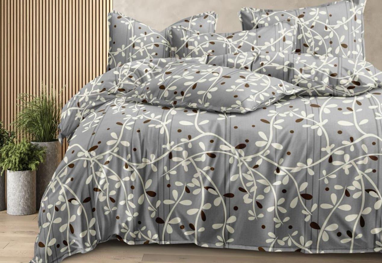 Feel Monochrome Leaf Design Queen Size Bedsheet Set - 120 GSM Glace Cotton Bedsheet + 2 Pillow Covers Urban Nivasa