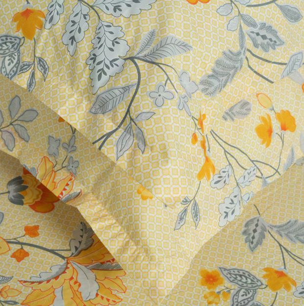 Flow Premium Light Yellow Design (210TC) - 100% Cotton King-Size Bedsheet + 2 Pillow Covers Urban Nivasa