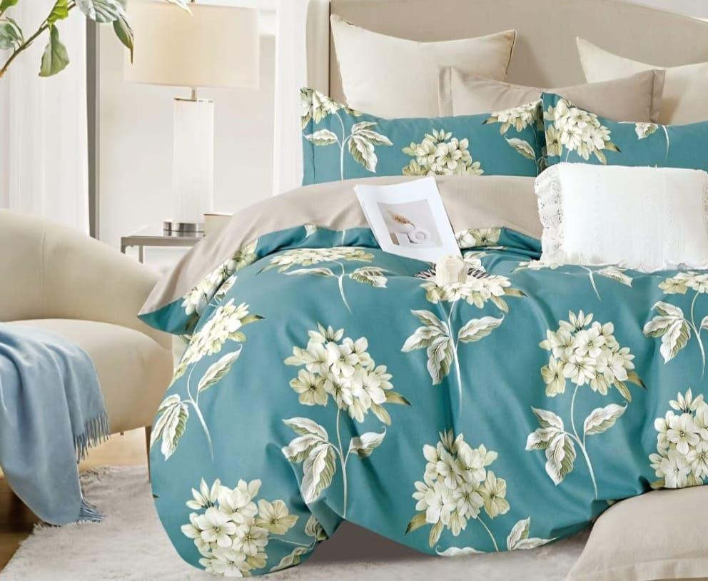 Bellezza Classic Floral Teal Double Bedsheet Set - 110 GSM Polycotton Bedsheet + 2 Pillow Covers Urban Nivasa