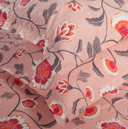 Flow Premium Floral Design (210TC) - 100% Cotton King-Size Bedsheet + 2 Pillow Covers Urban Nivasa