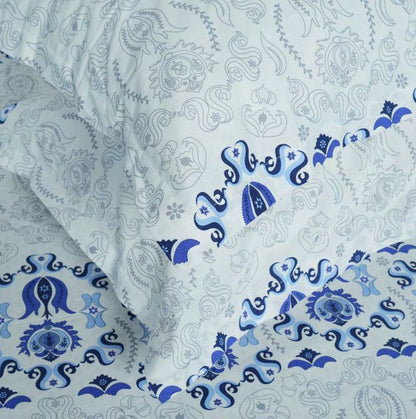 Flow Premium Blue Design (210TC) - 100% Cotton King-Size Bedsheet + 2 Pillow Covers Urban Nivasa