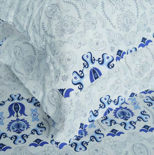 Flow Premium Blue Design (210TC) - 100% Cotton King-Size Bedsheet + 2 Pillow Covers Urban Nivasa