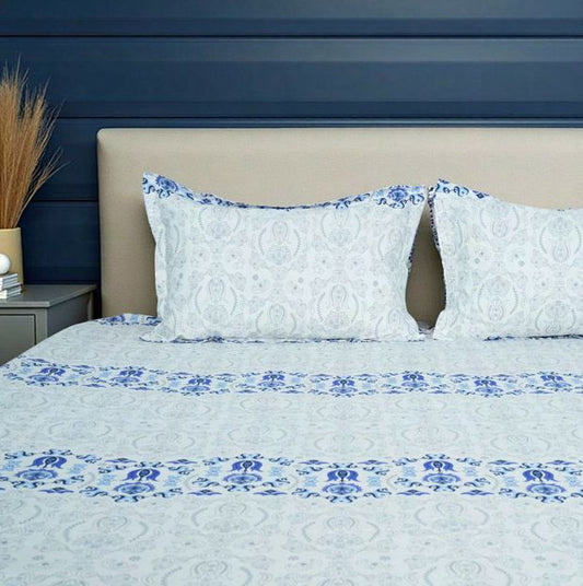 Flow Premium Blue Design (210TC) - 100% Cotton King-Size Bedsheet + 2 Pillow Covers Urban Nivasa