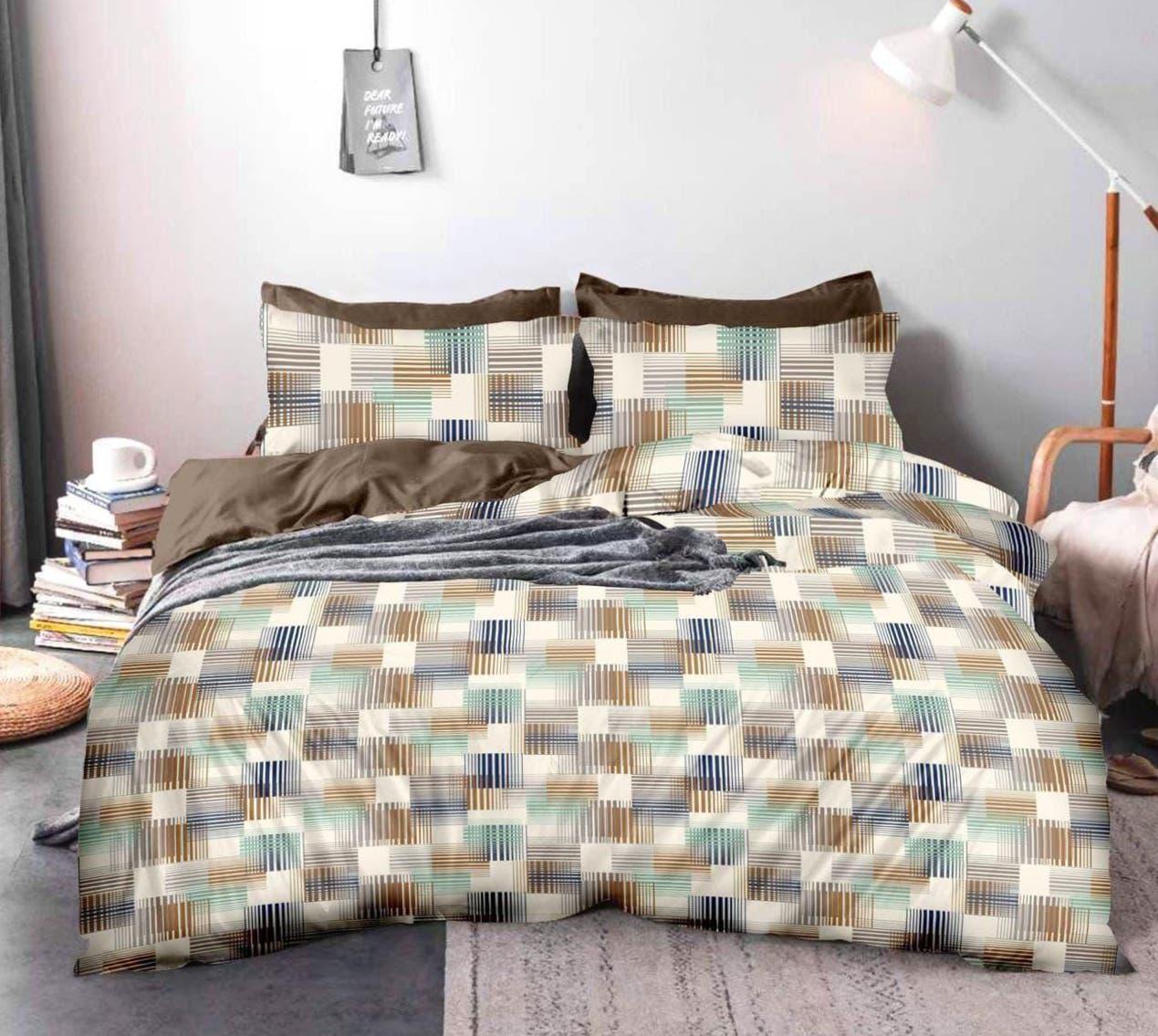 Feel Abstract Square Geometric Design Queen Size Bedsheet Set - 120 GSM Glace Cotton Bedsheet + 2 Pillow Covers Urban Nivasa