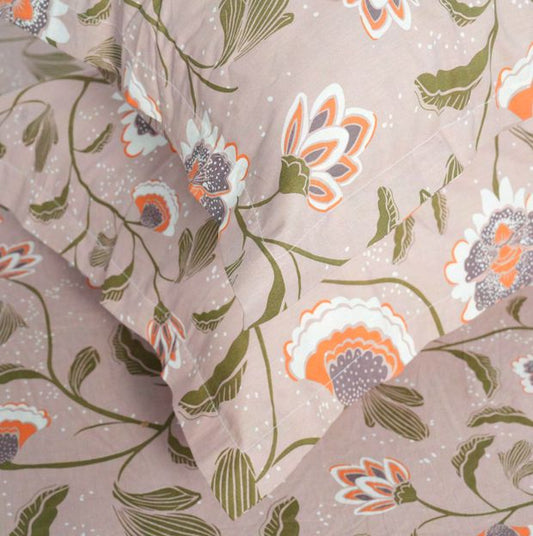 Flow Premium Orange Floral Design (210TC) - 100% Cotton King-Size Bedsheet + 2 Pillow Covers Urban Nivasa