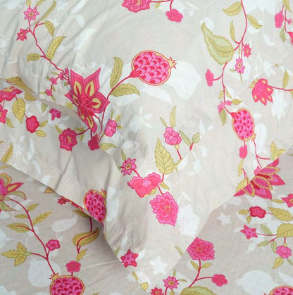 Flow Premium Dark Pink Floral Design (210TC) - 100% Cotton King-Size Bedsheet + 2 Pillow Covers Urban Nivasa