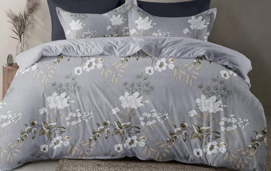 Feel Elegant Gray Floral Design Size Bedsheet Set - 120 GSM Glace Cotton Bedsheet + 2 Pillow Covers Urban Nivasa