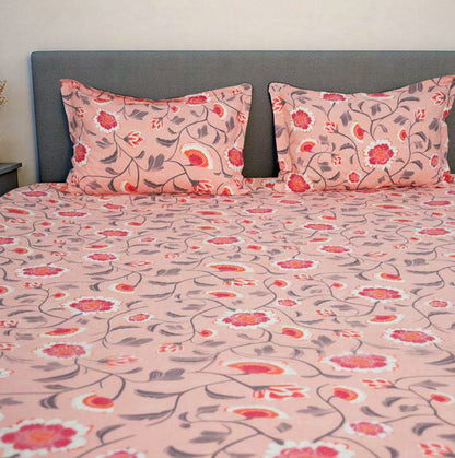 Flow Premium Floral Design (210TC) - 100% Cotton King-Size Bedsheet + 2 Pillow Covers Urban Nivasa