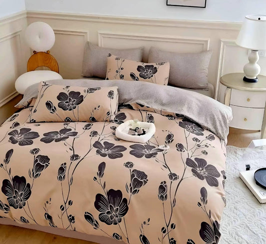 Hi-Life Tan & Chic Black Floral Super King Size Bedsheet Set - 150 GSM Glace Cotton Bedsheet + 2 Pillow Covers Urban Nivasa