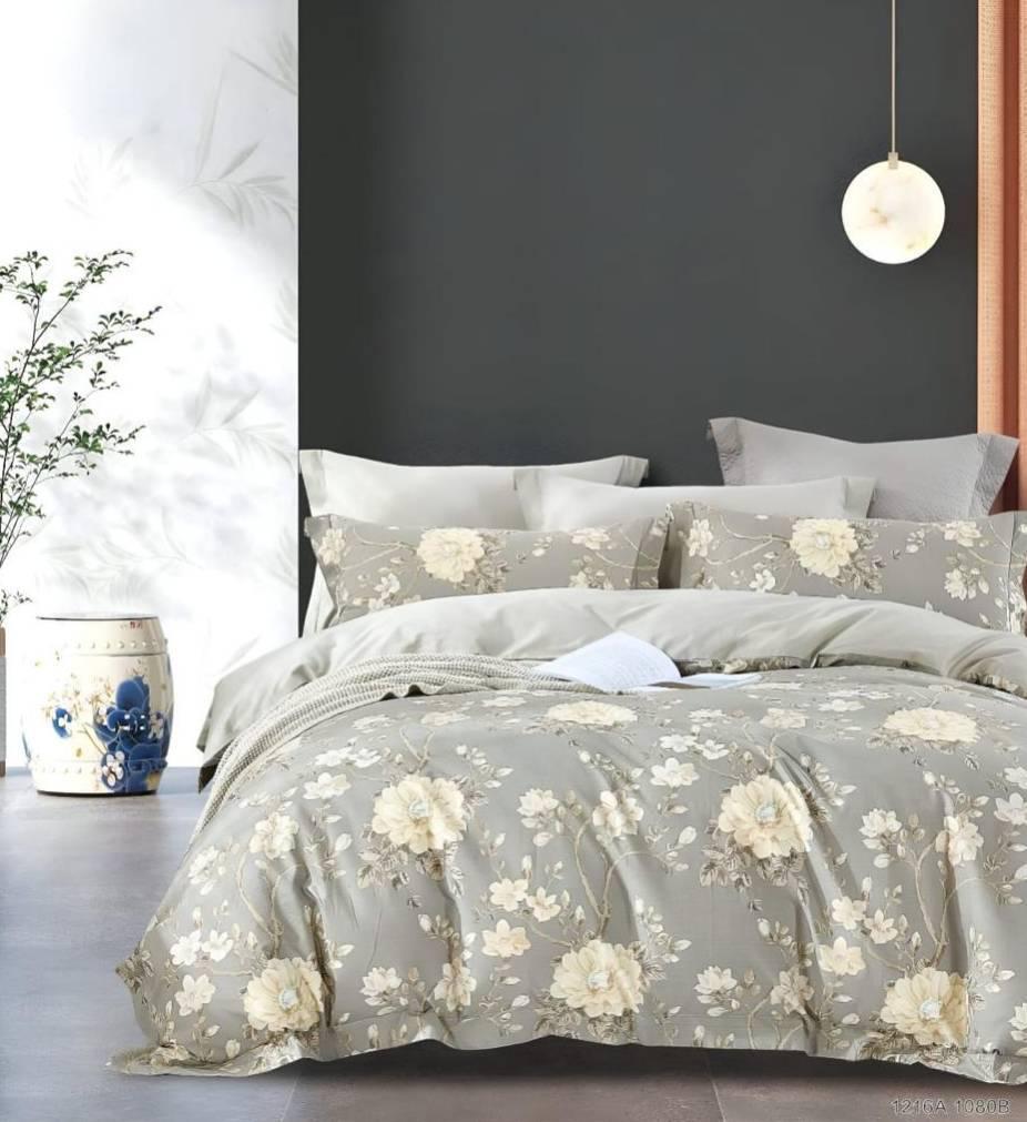 Hi-Life Grey & Ivory Floral Super King Size Bedsheet Set - 150 GSM Glace Cotton Bedsheet + 2 Pillow Covers Urban Nivasa