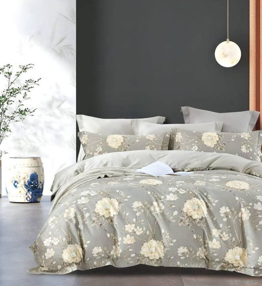 Hi-Life Grey & Ivory Floral Super King Size Bedsheet Set - 150 GSM Glace Cotton Bedsheet + 2 Pillow Covers Urban Nivasa