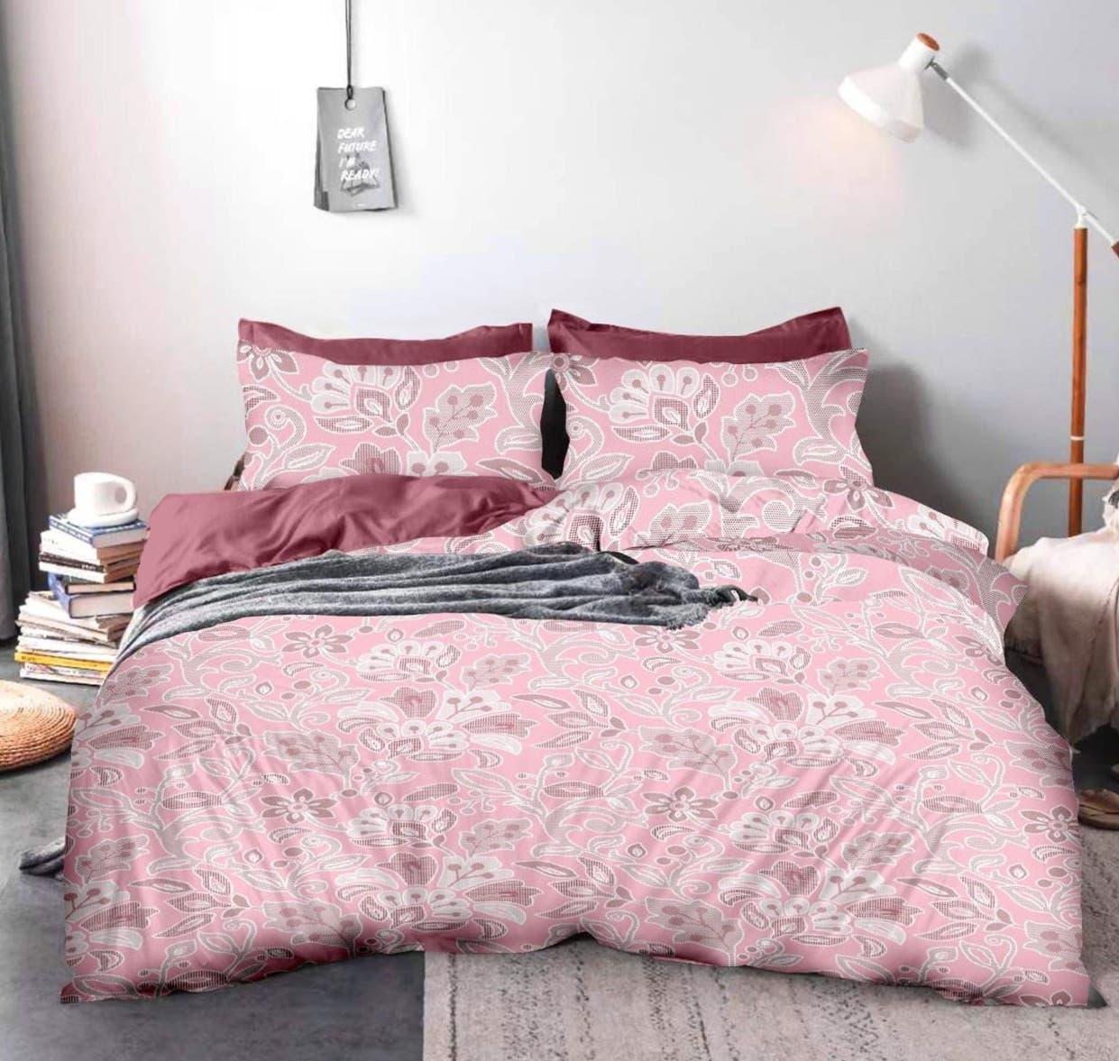 Feel Elegant Floral Blush Queen Bedsheet Set - 120 GSM Glace Cotton Bedsheet + 2 Pillow Covers Urban Nivasa