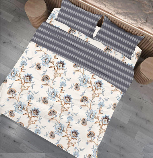 Dreamline Vintage French Queen Size Comforter Set - 1 Bedsheet + 2 Pillow Covers + 1 Comforter (BC) Urban Nivasa